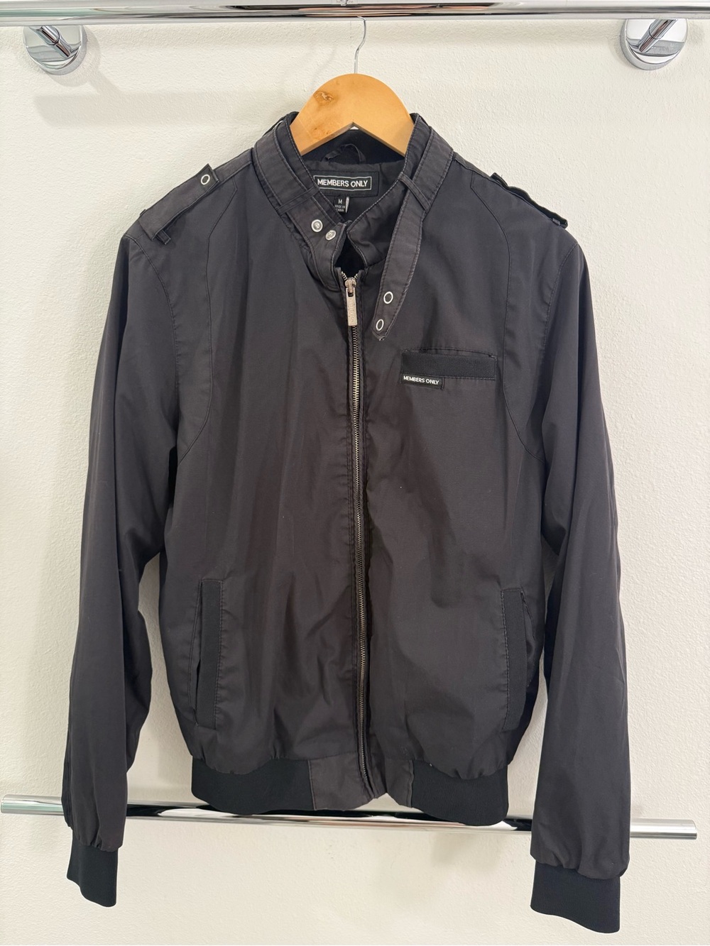 Members Only Black Bomber Jacket - Men's Zip Front